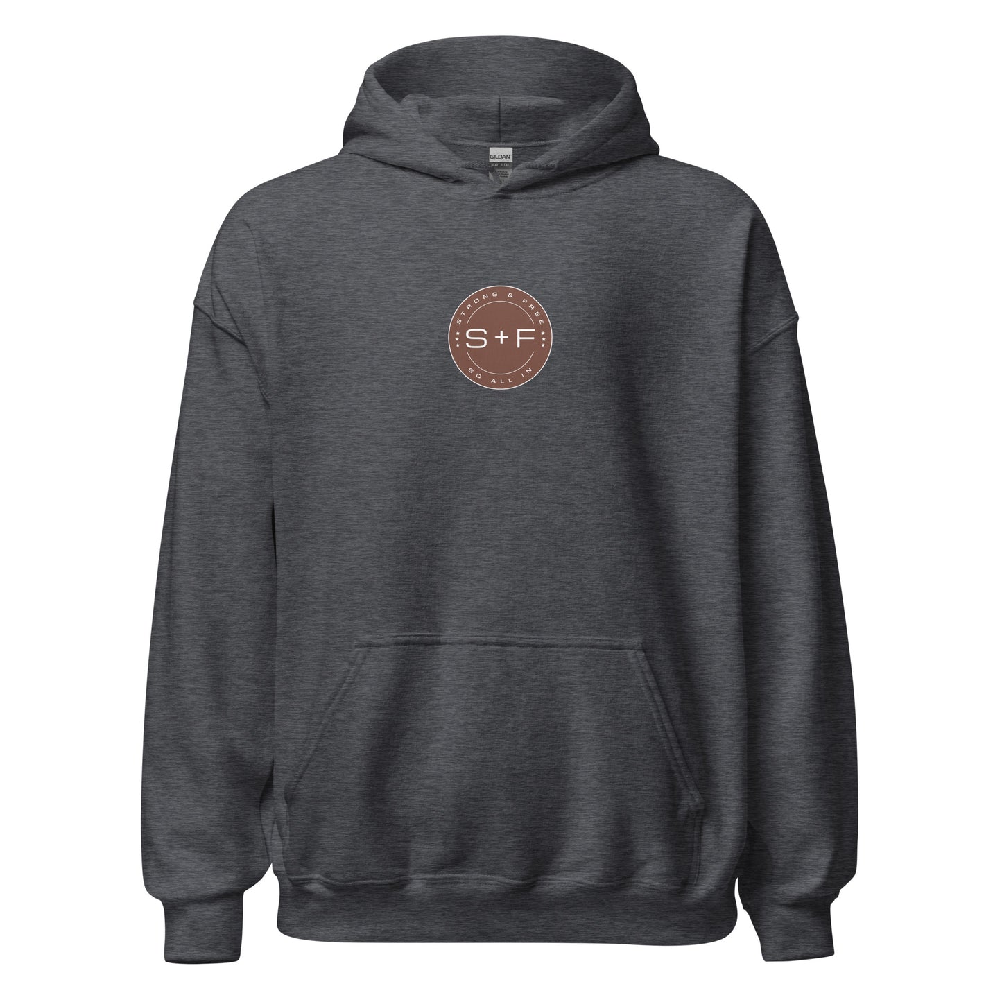 Men's Front Pouch Hoodie, Black/White/Green/Grey/Navy. S+F Reverse Brown Circle Logo Design.