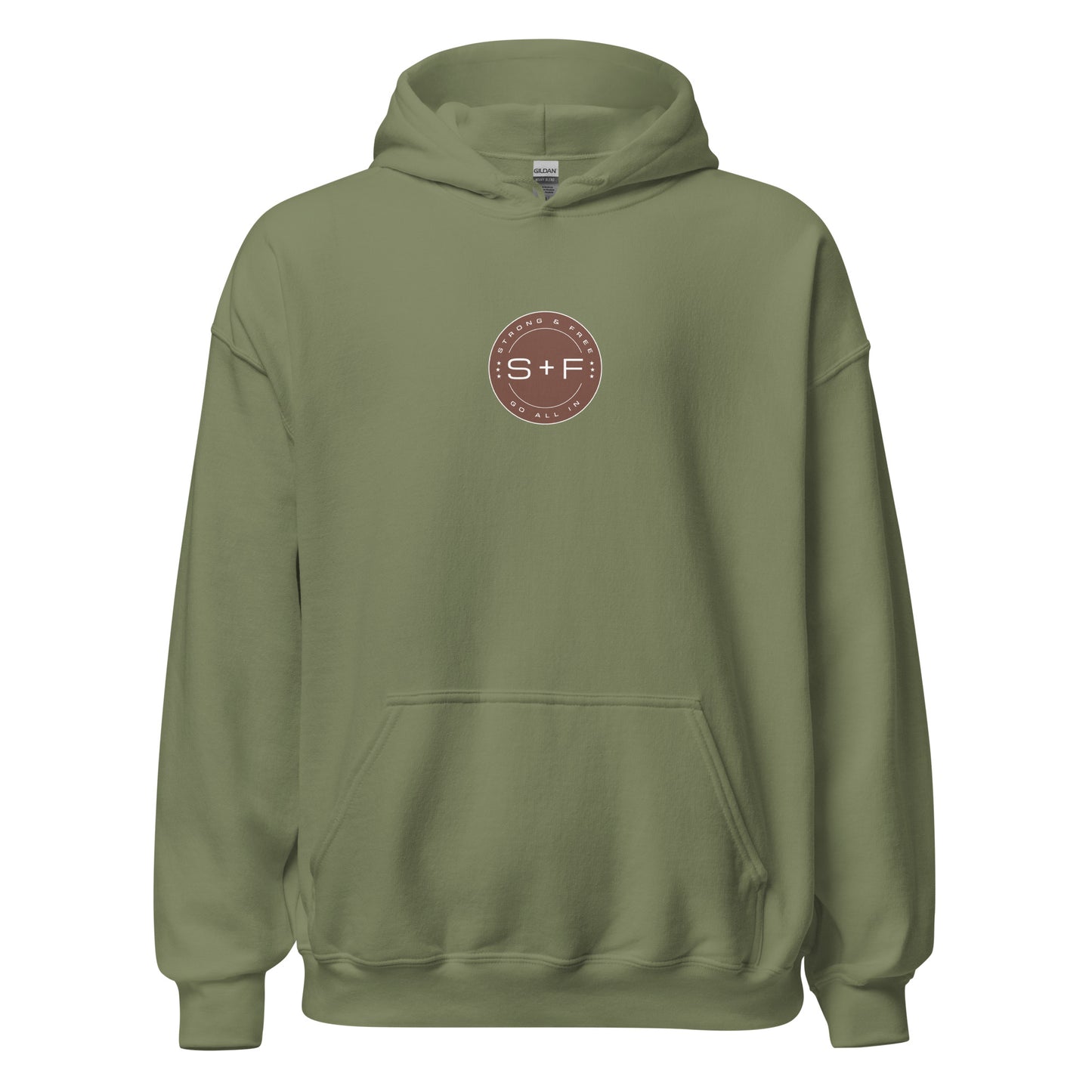 Men's Front Pouch Hoodie, Black/White/Green/Grey/Navy. S+F Reverse Brown Circle Logo Design.