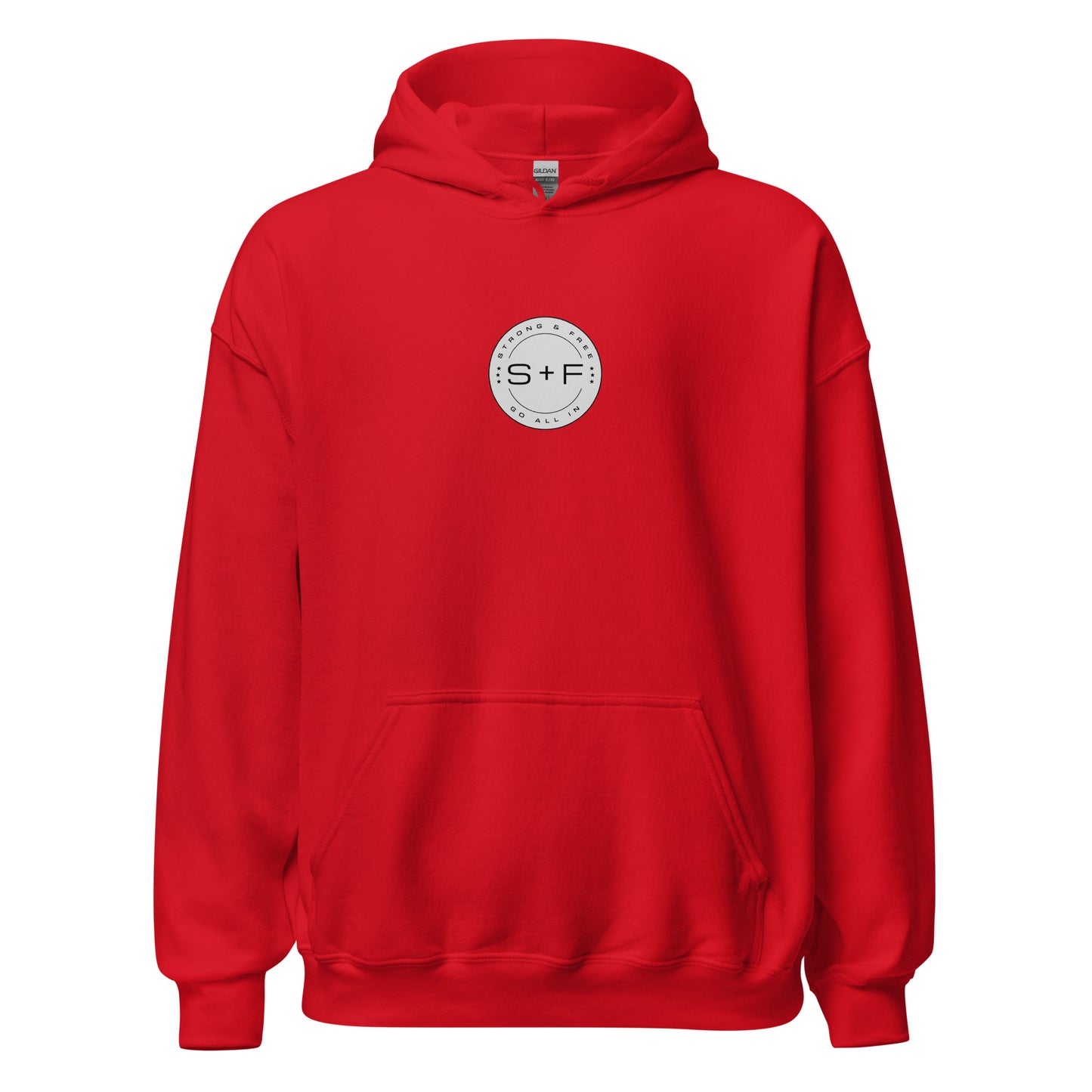 Men's Front Pouch Hoodie, Black/White/Green/Grey/Navy. S+F Reverse Brown Circle Logo Design.
