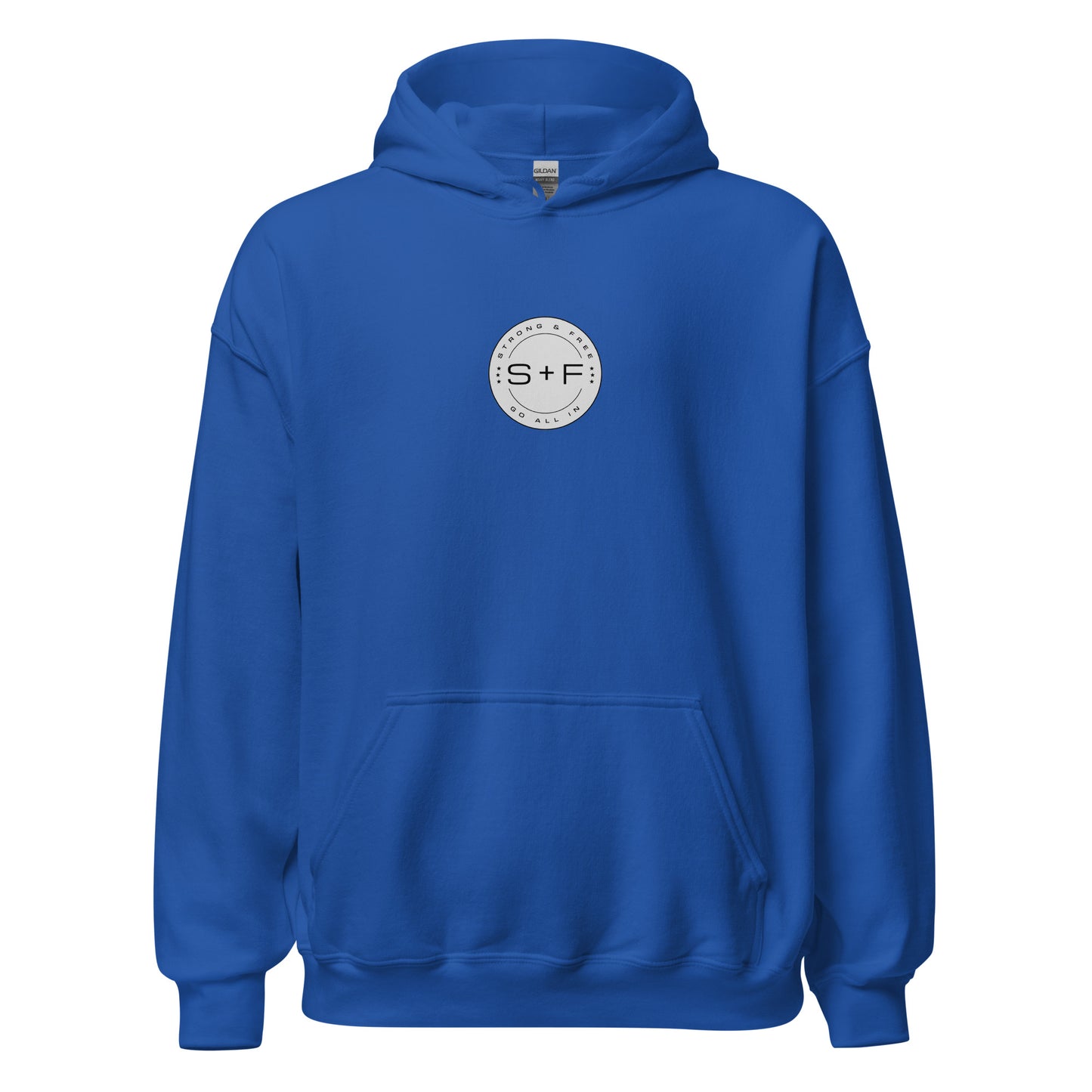 Men's Front Pouch Hoodie, Black/White/Green/Grey/Navy. S+F Reverse Brown Circle Logo Design.