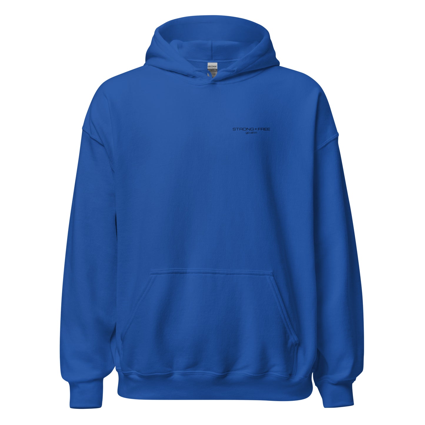 Men's Front Pouch Hoodie, White/Red/Blue/Grey. S+F Black Font Logo Design.
