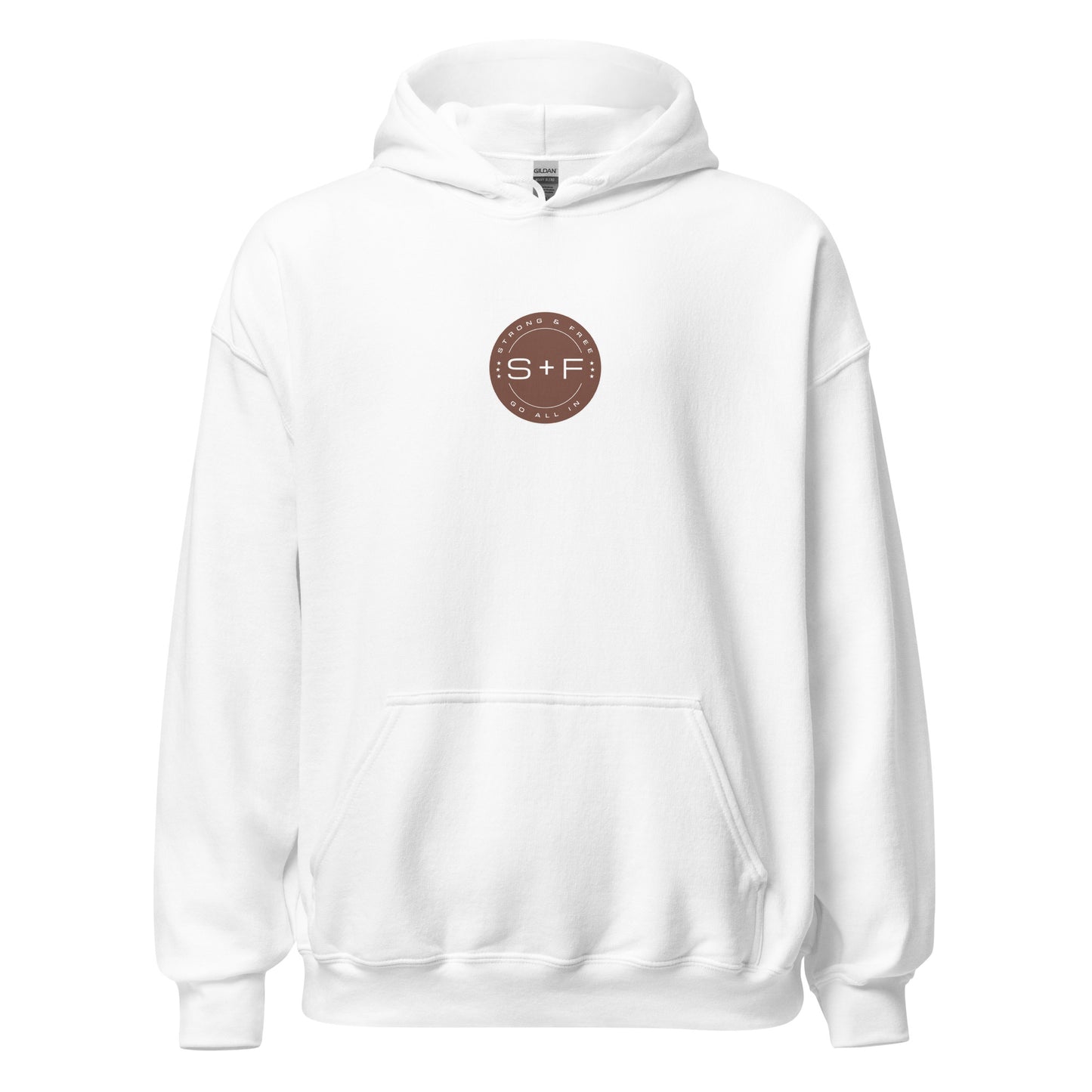 Men's Front Pouch Hoodie, Black/White/Green/Grey/Navy. S+F Reverse Brown Circle Logo Design.
