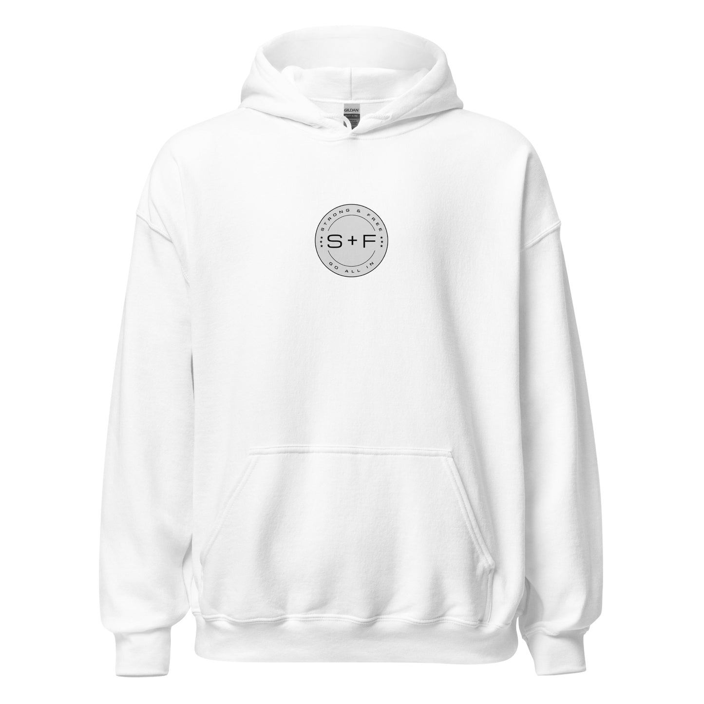 Men's Front Pouch Hoodie, Black/White/Green/Grey/Navy. S+F Reverse Brown Circle Logo Design.
