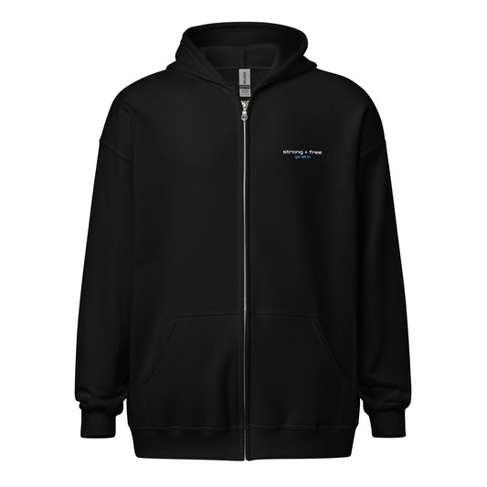 Men's Full Zip Hoodie, Black/Navy/Grey. S+F LC Typefont Design Logo.