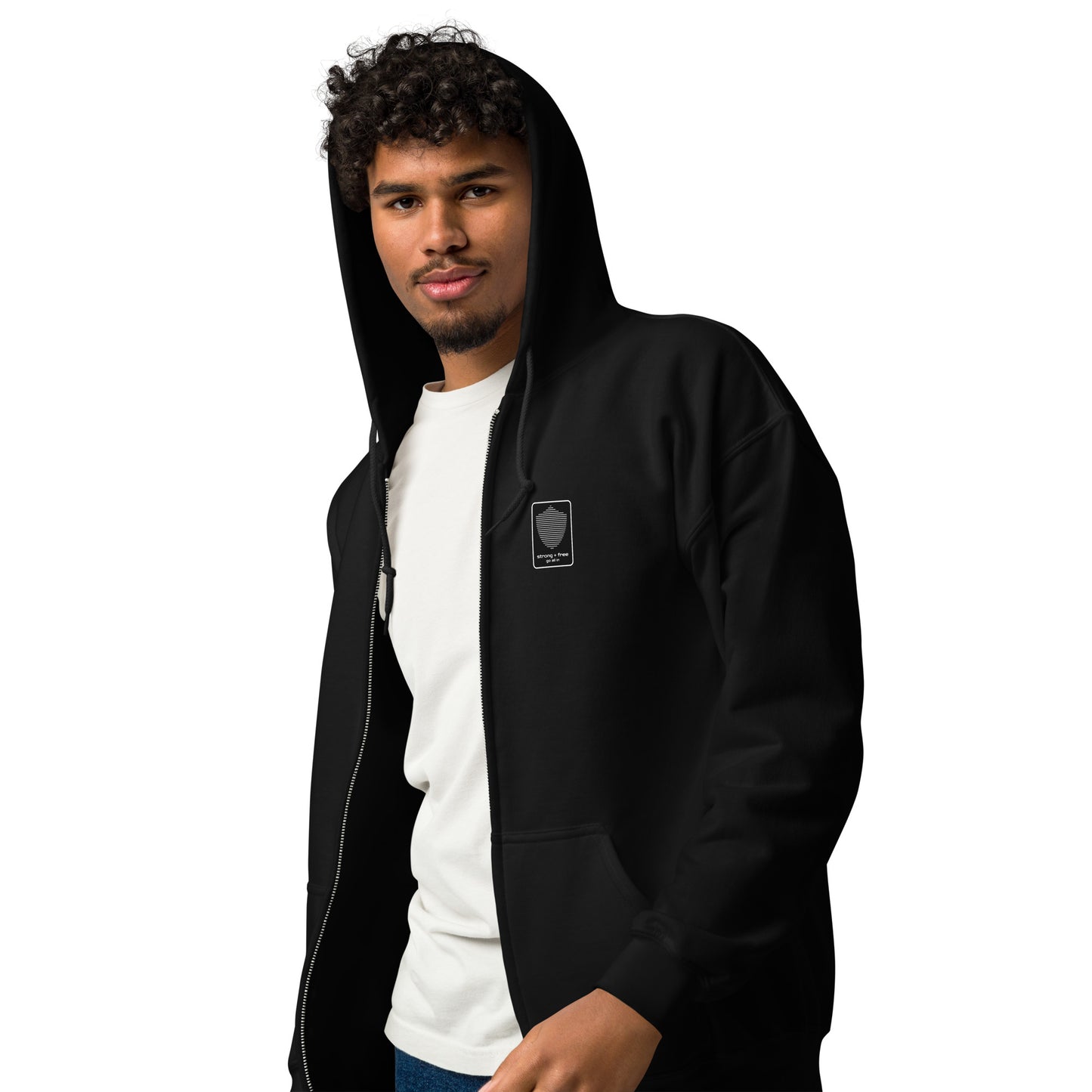 Men's Full Zip Hoodie, Black/Blue/Grey/White. S+F Reverse Shield Logo Design.
