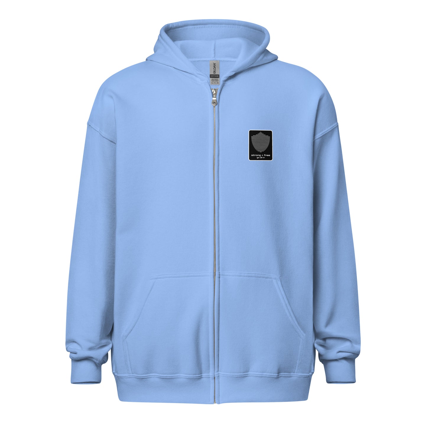 Men's Full Zip Hoodie, Black/Blue/Grey/White. S+F Reverse Shield Logo Design.
