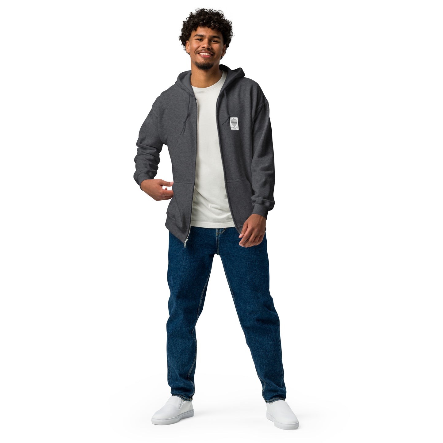 Men's Full Zip Hoodie, Black/Blue/Grey/White. S+F Reverse Shield Logo Design.