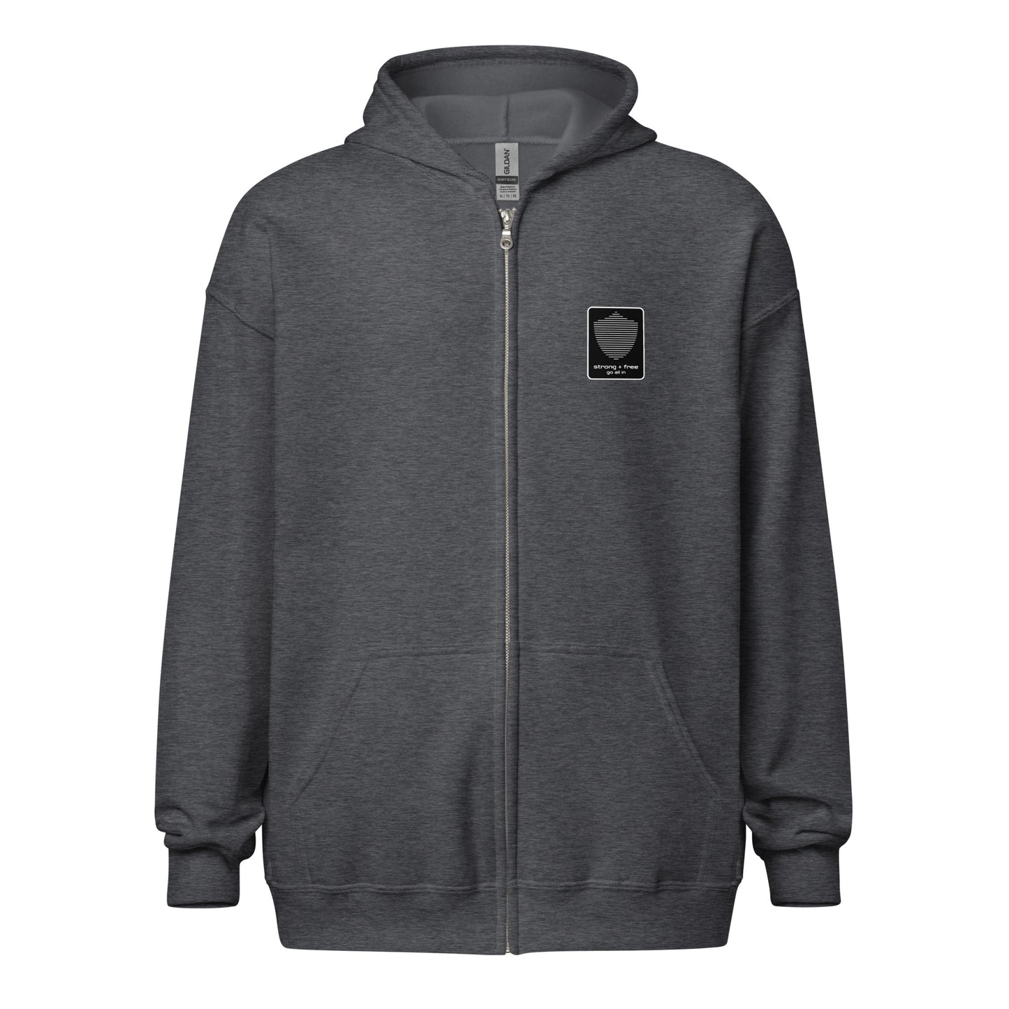 Men's Full Zip Hoodie, Black/Blue/Grey/White. S+F Reverse Shield Logo Design.