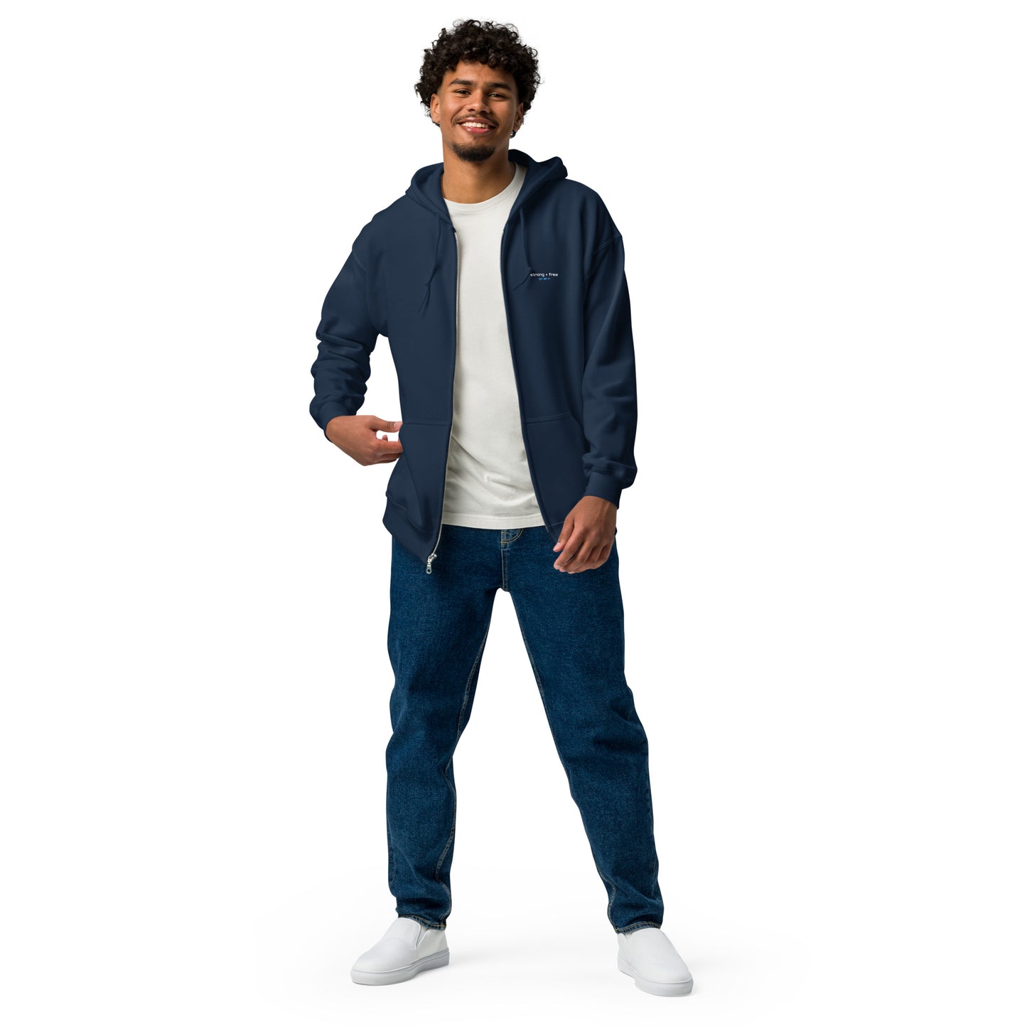 Men's Full Zip Hoodie, Black/Navy/Grey. S+F LC Typefont Design Logo.