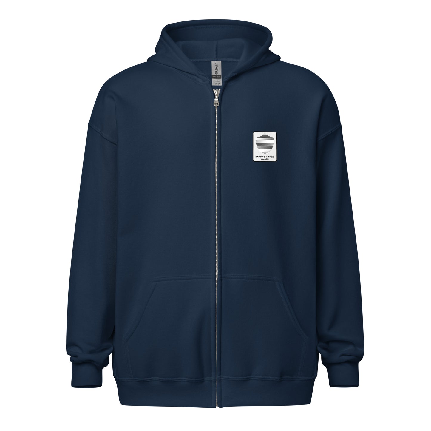 Men's Full Zip Hoodie, Black/Blue/Grey/White. S+F Reverse Shield Logo Design.