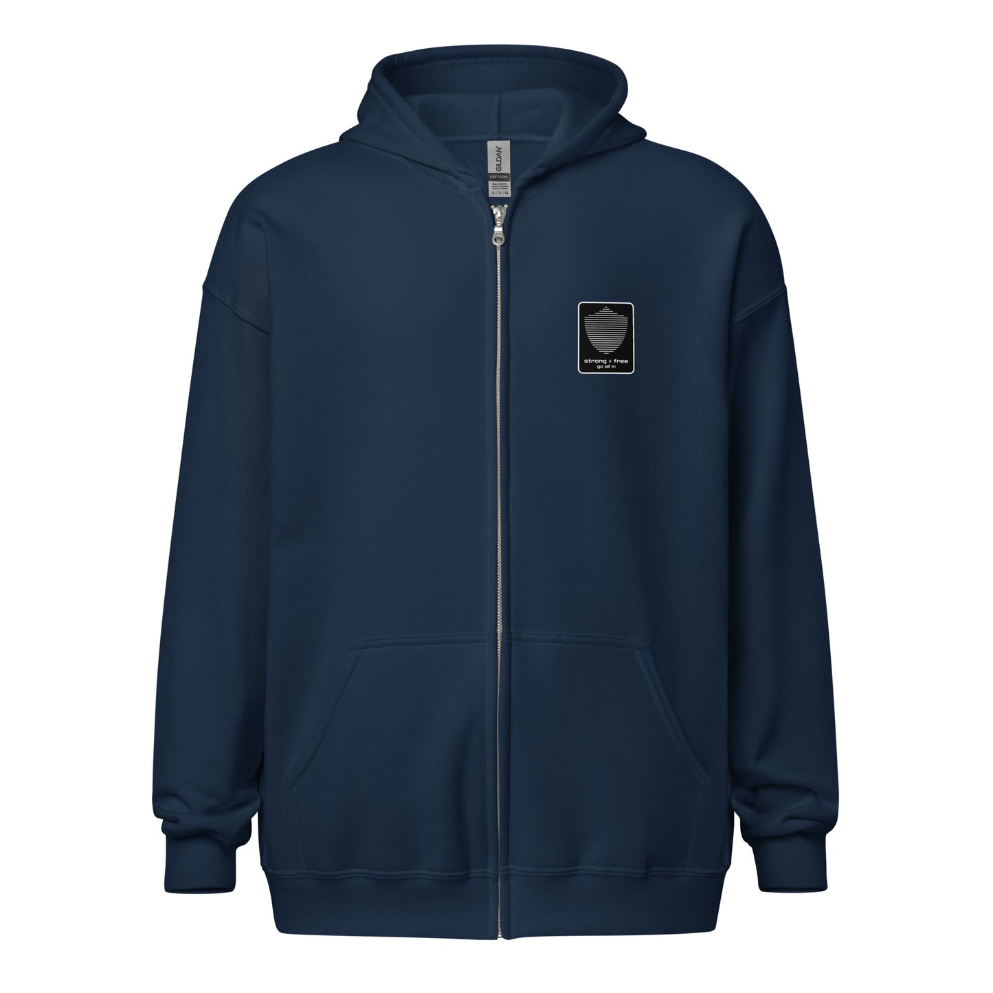 Men's Full Zip Hoodie, Black/Blue/Grey/White. S+F Reverse Shield Logo Design.