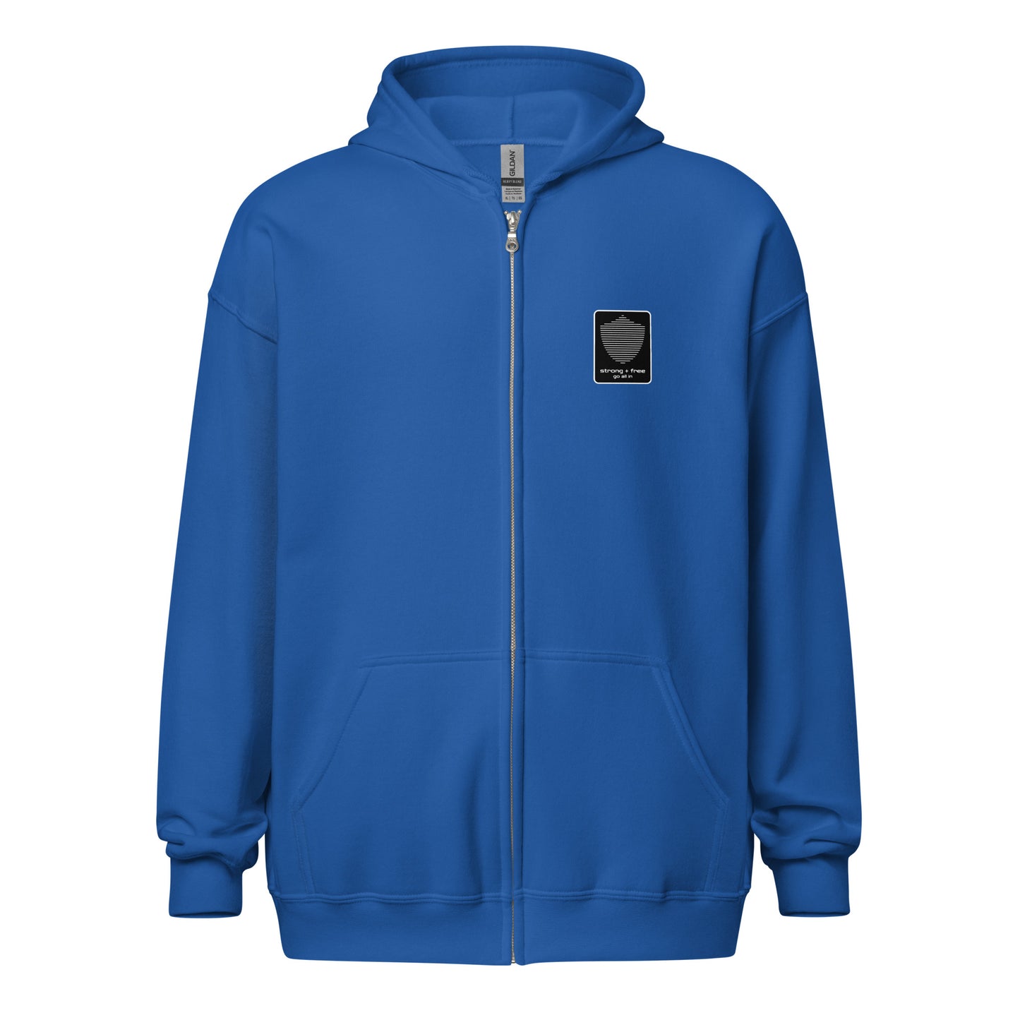 Men's Full Zip Hoodie, Black/Blue/Grey/White. S+F Reverse Shield Logo Design.