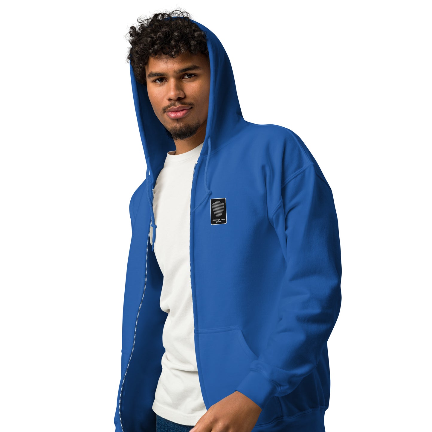 Men's Full Zip Hoodie, Black/Blue/Grey/White. S+F Reverse Shield Logo Design.