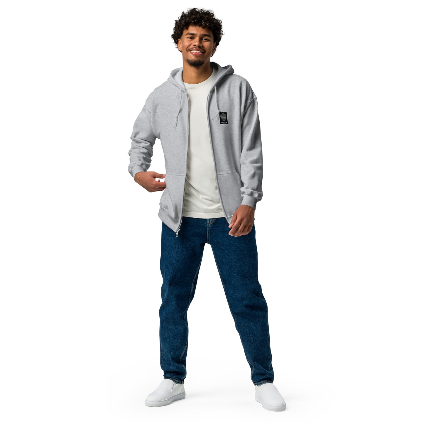 Men's Full Zip Hoodie, Black/Blue/Grey/White. S+F Reverse Shield Logo Design.