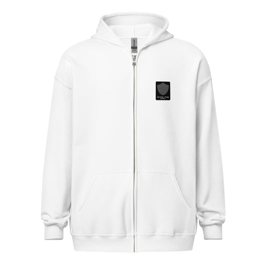 Men's Full Zip Hoodie, Black/Blue/Grey/White. S+F Reverse Shield Logo Design.