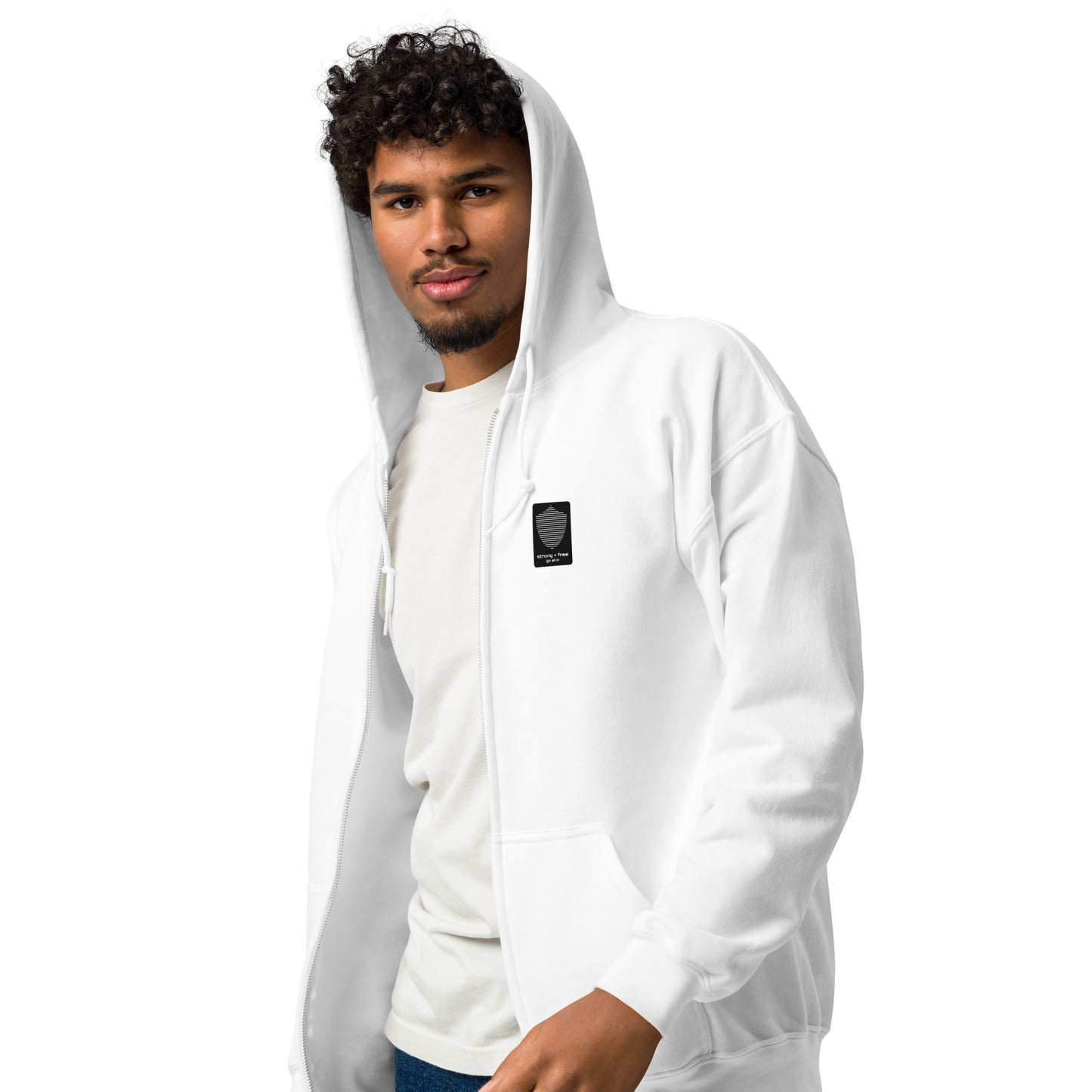Men's Full Zip Hoodie, Black/Blue/Grey/White. S+F Reverse Shield Logo Design.