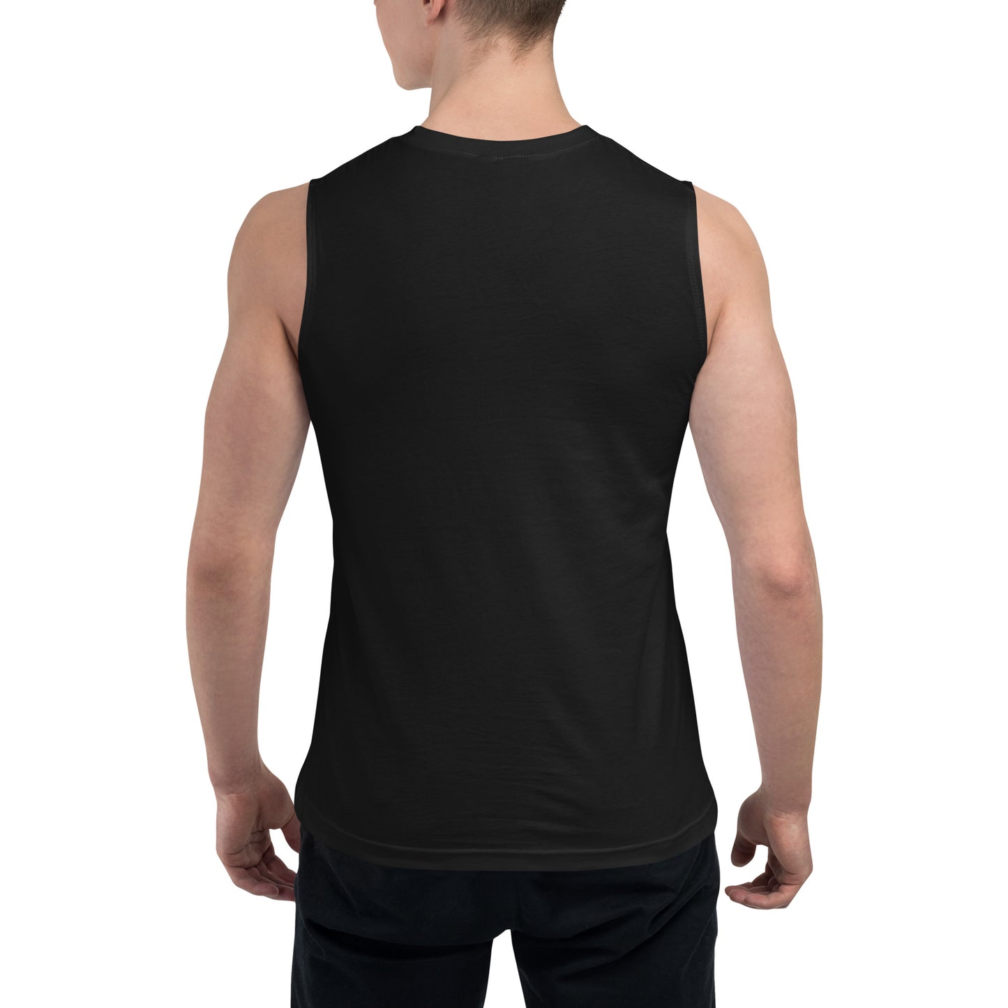 Men's Sleeveless Top, Black. S+F Tristar Logo Design.