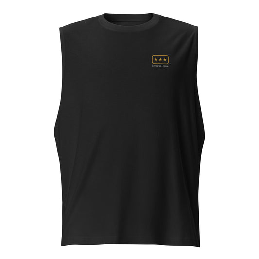Men's Sleeveless Top, Black. S+F Tristar Logo Design.