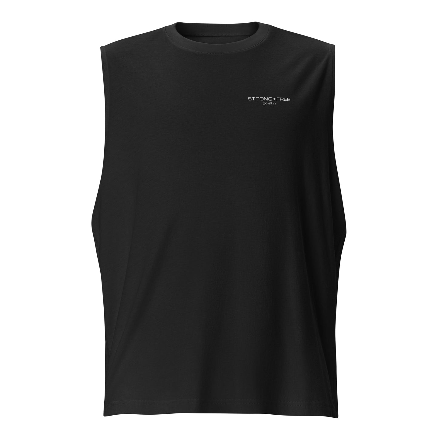 Men's Sleeveless Top, Black. S+F White Font Logo Design.