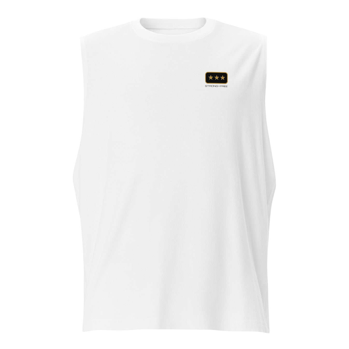 Men's Sleeveless Top, White. S+F Tristar Logo Design.