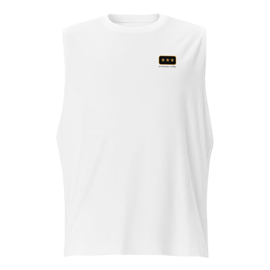 Men's Sleeveless Top, White. S+F Tristar Logo Design.