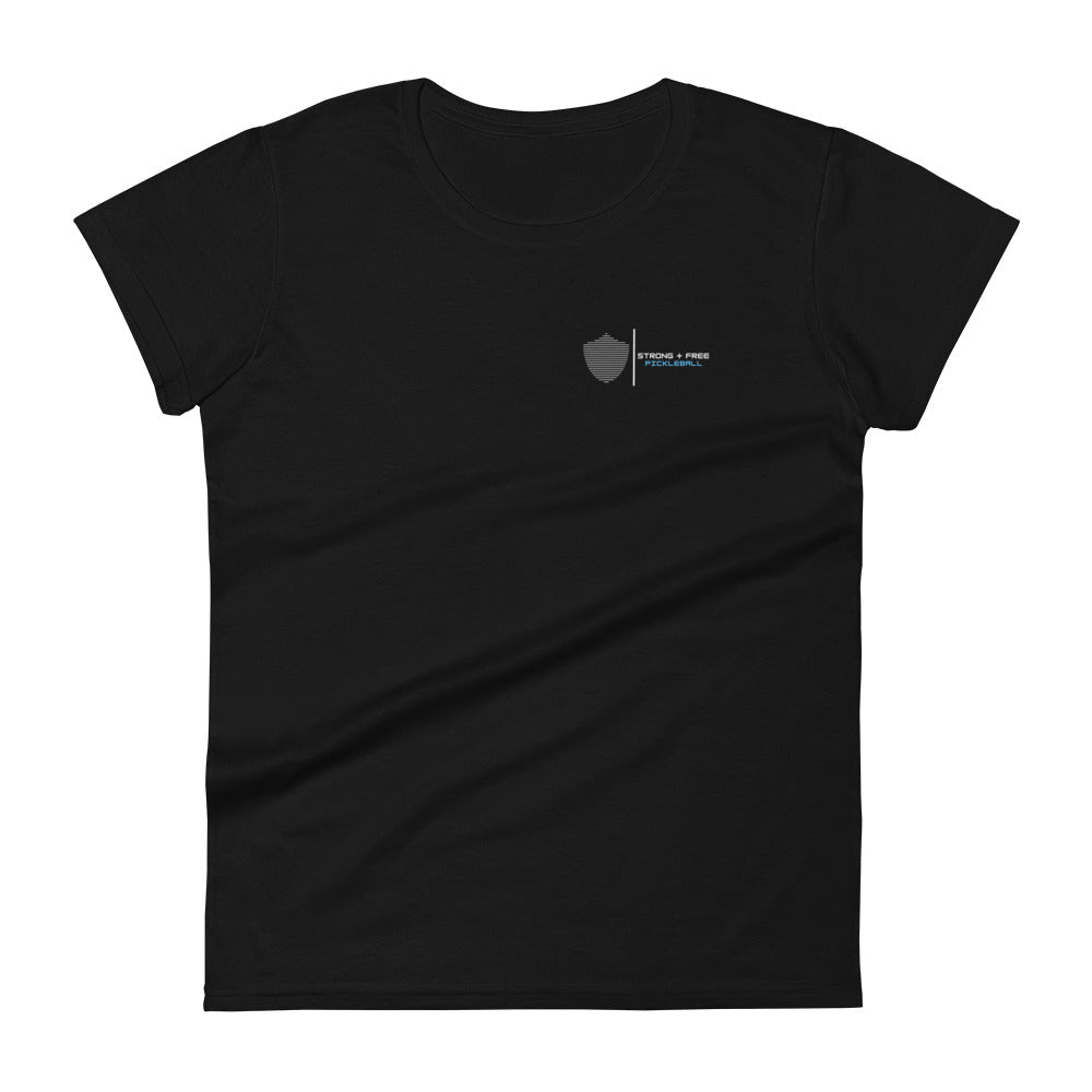 Women's short sleeve t-shirt, multiple colors. S+F signature shield logo design II.