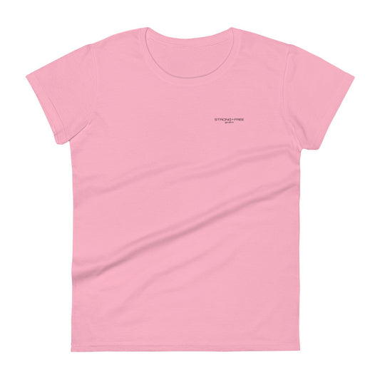 Women's Fitted Short Sleeve T-shirt, White/Red/Pink/Blue/Grey. S+F Black Font Design.