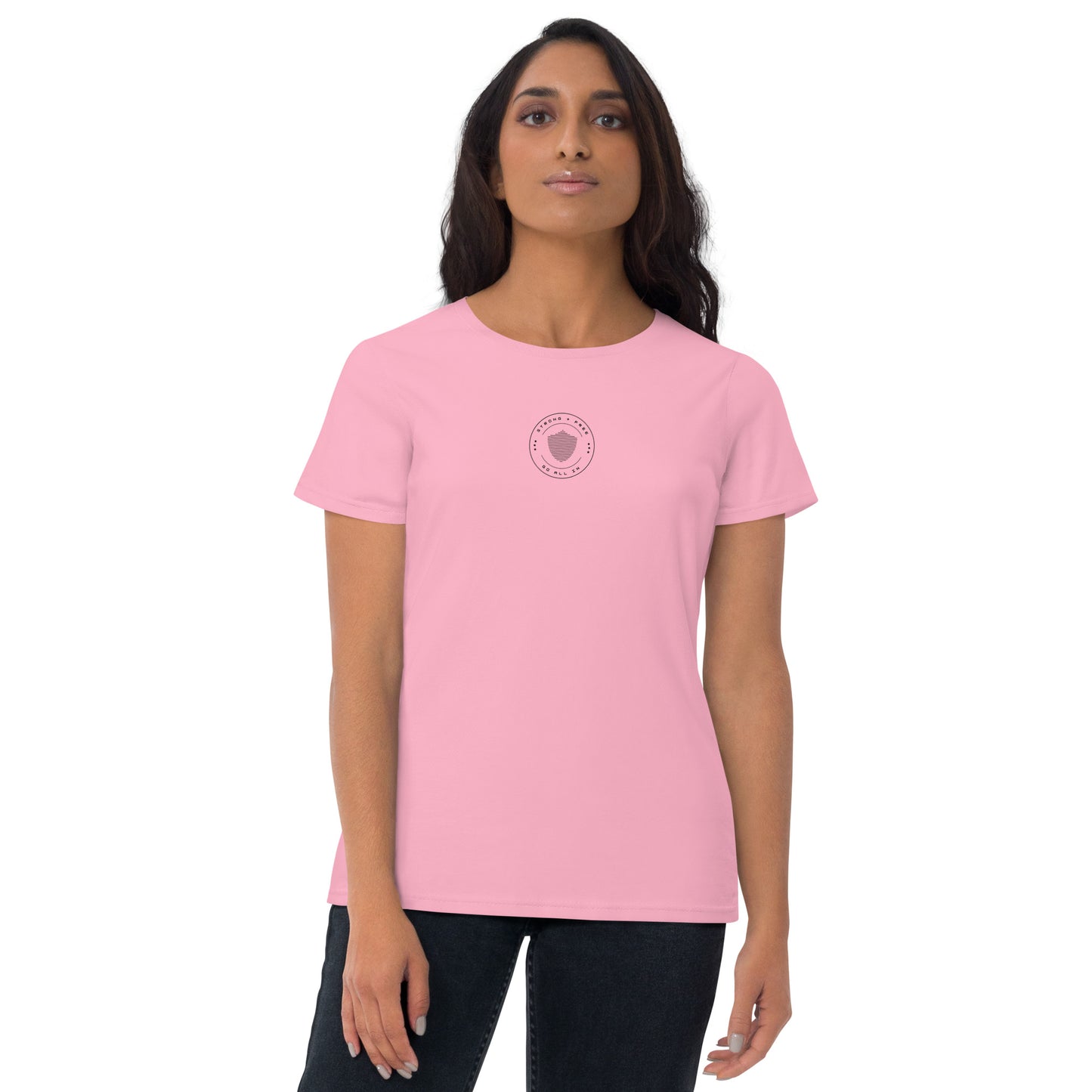 Women's short sleeve tee, various colors. S+F signature shield logo design III.