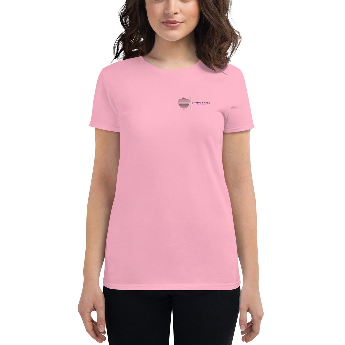 Women's short sleeve t-shirt, various colors. S+F signature shield logo design II.