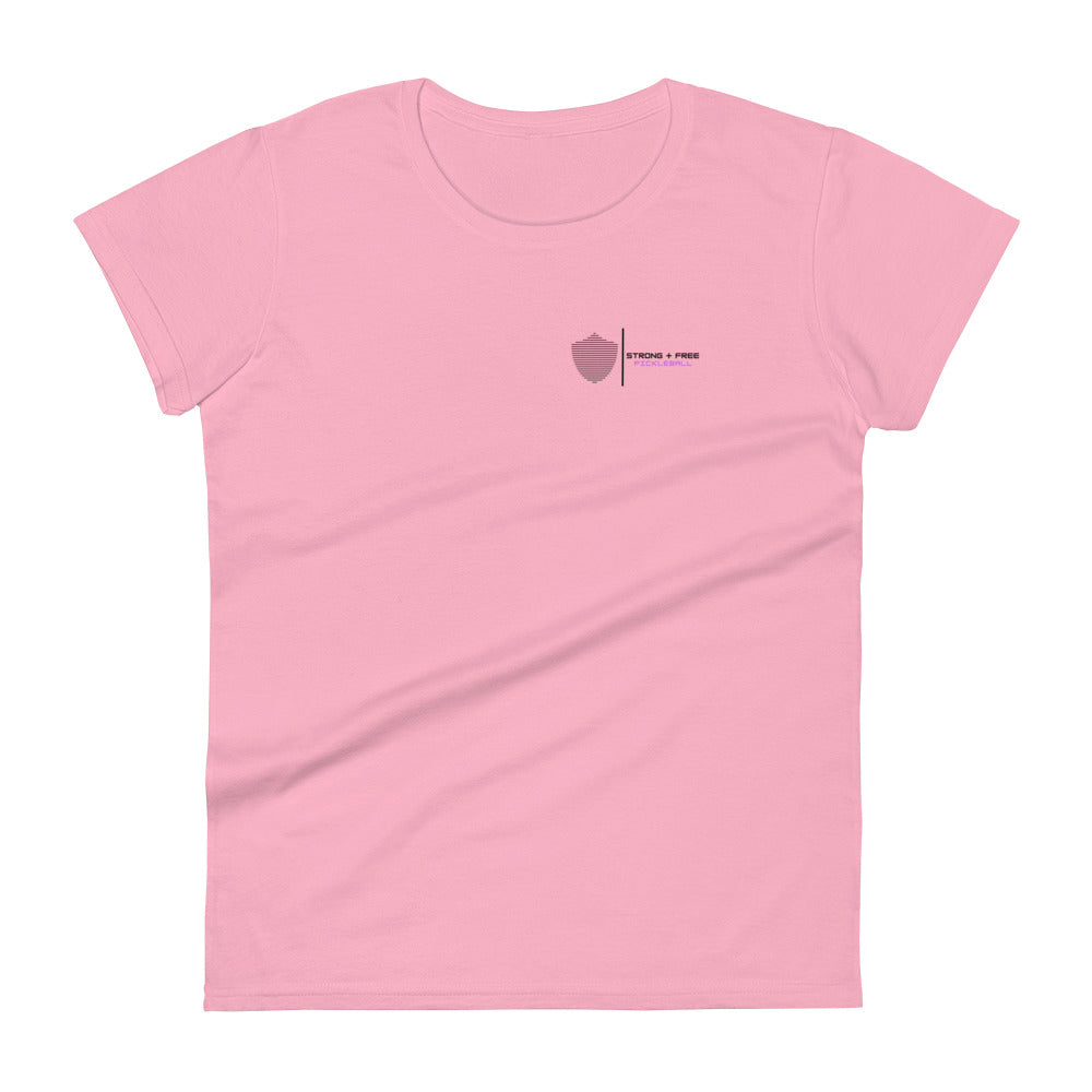 Women's short sleeve t-shirt, various colors. S+F signature shield logo design II.