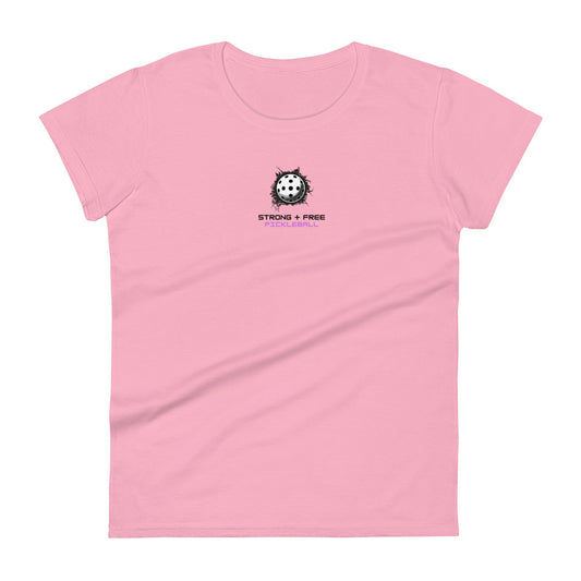 Women's short sleeve t-shirt, various colors. S+F custom pickleball logo design, pickleball III.