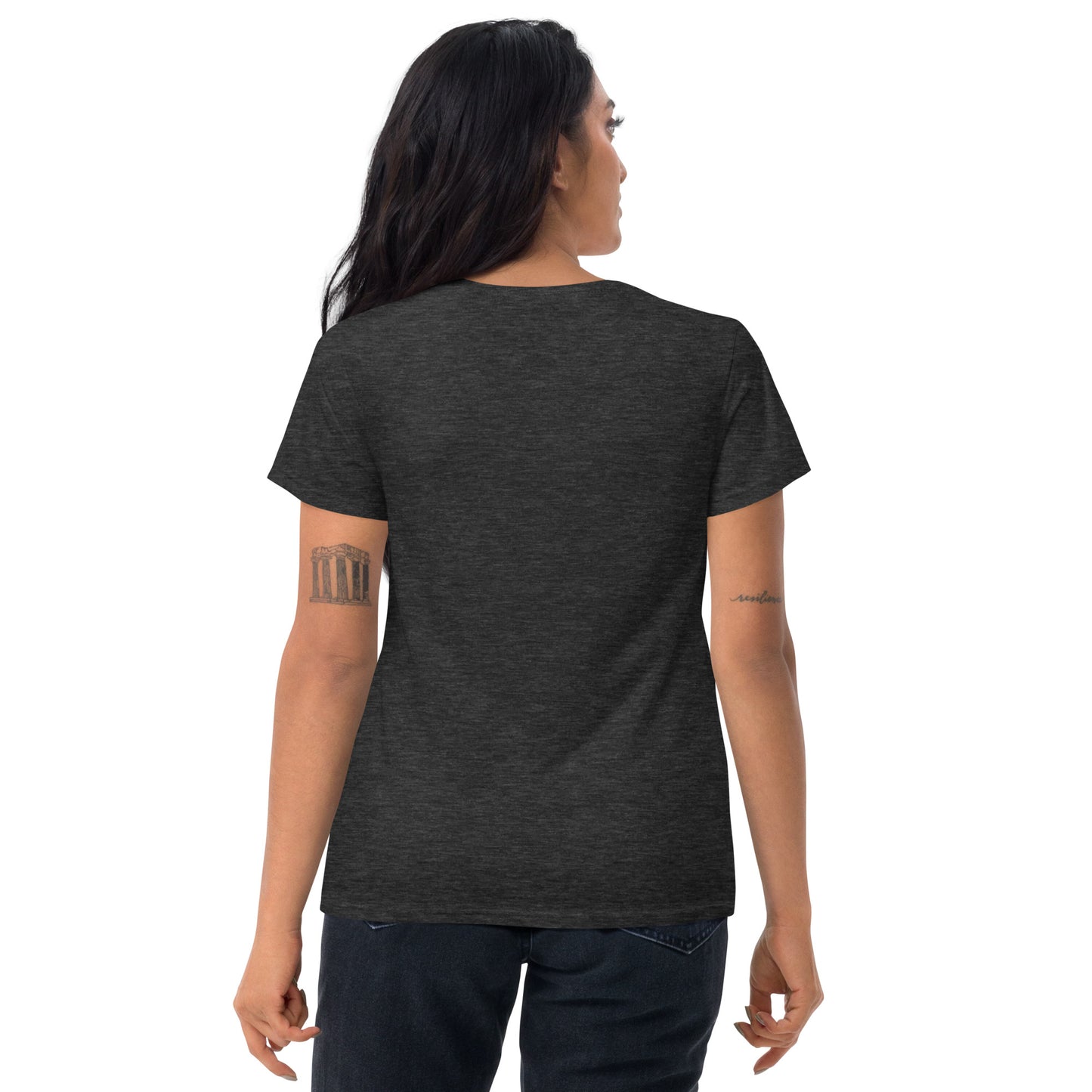 Women's Fitted Short Sleeve T-shirt, Blue/Black/Grey/Red. S+F White Font Logo Design.