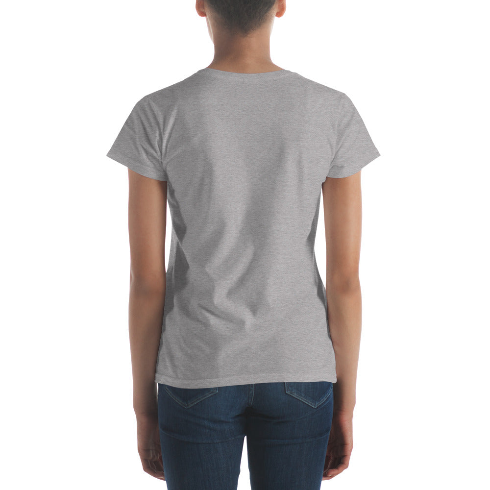 Women's Fitted Short Sleeve T-shirt, White/Red/Pink/Blue/Grey. S+F Black Font Design.