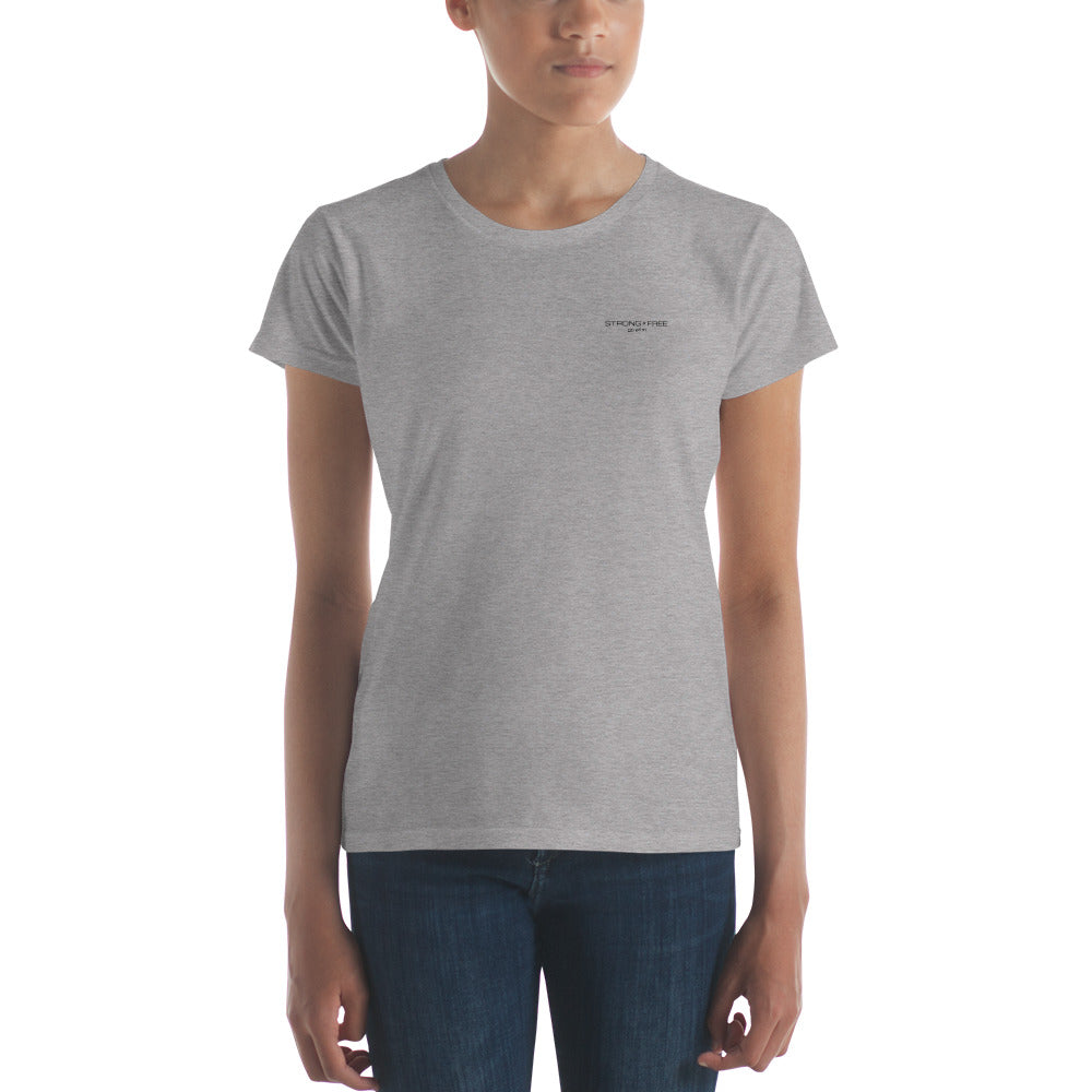 Women's Fitted Short Sleeve T-shirt, White/Red/Pink/Blue/Grey. S+F Black Font Design.