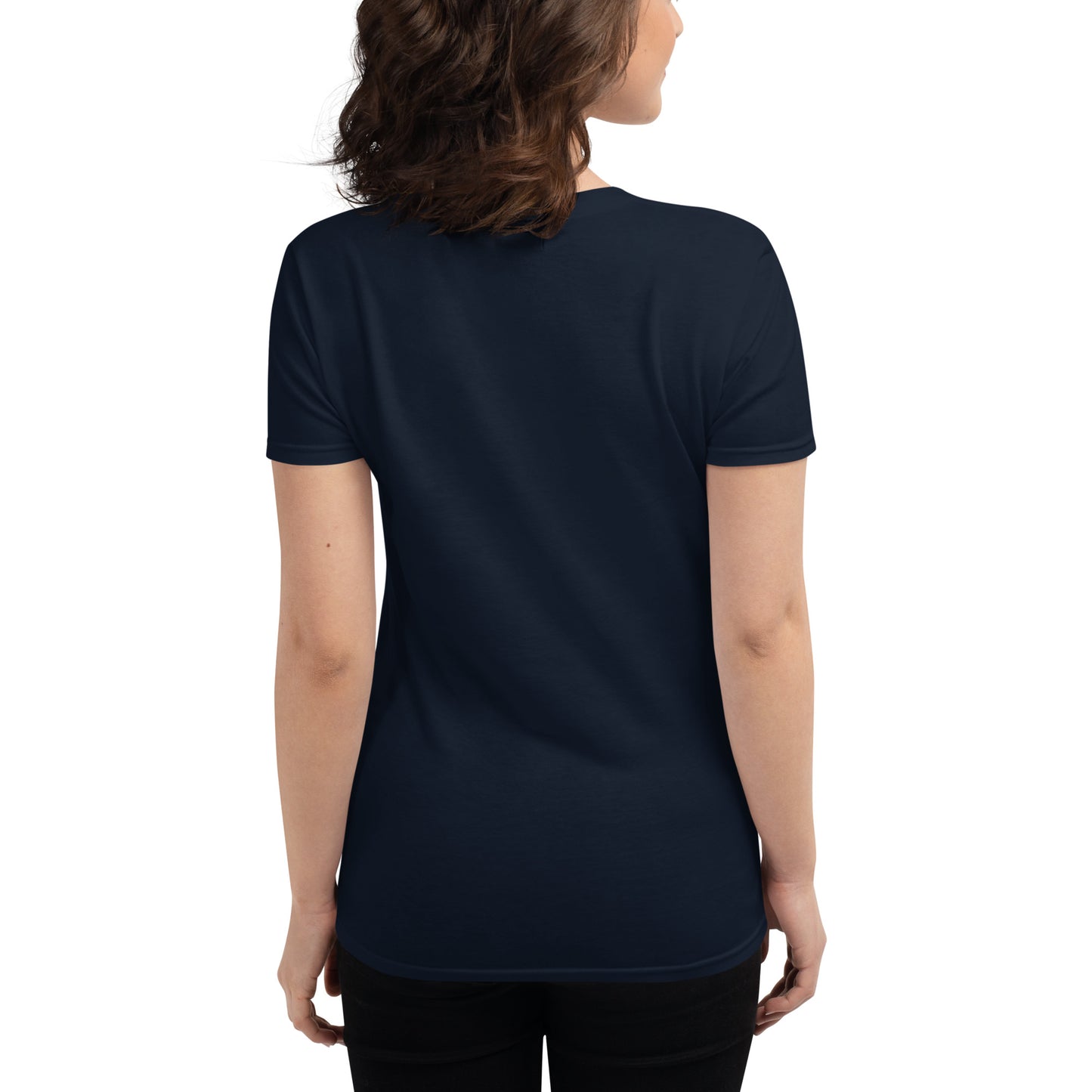 Women's Fitted Short Sleeve T-shirt, Red/Black/Grey/Blue. S+F White Circle Logo Design.