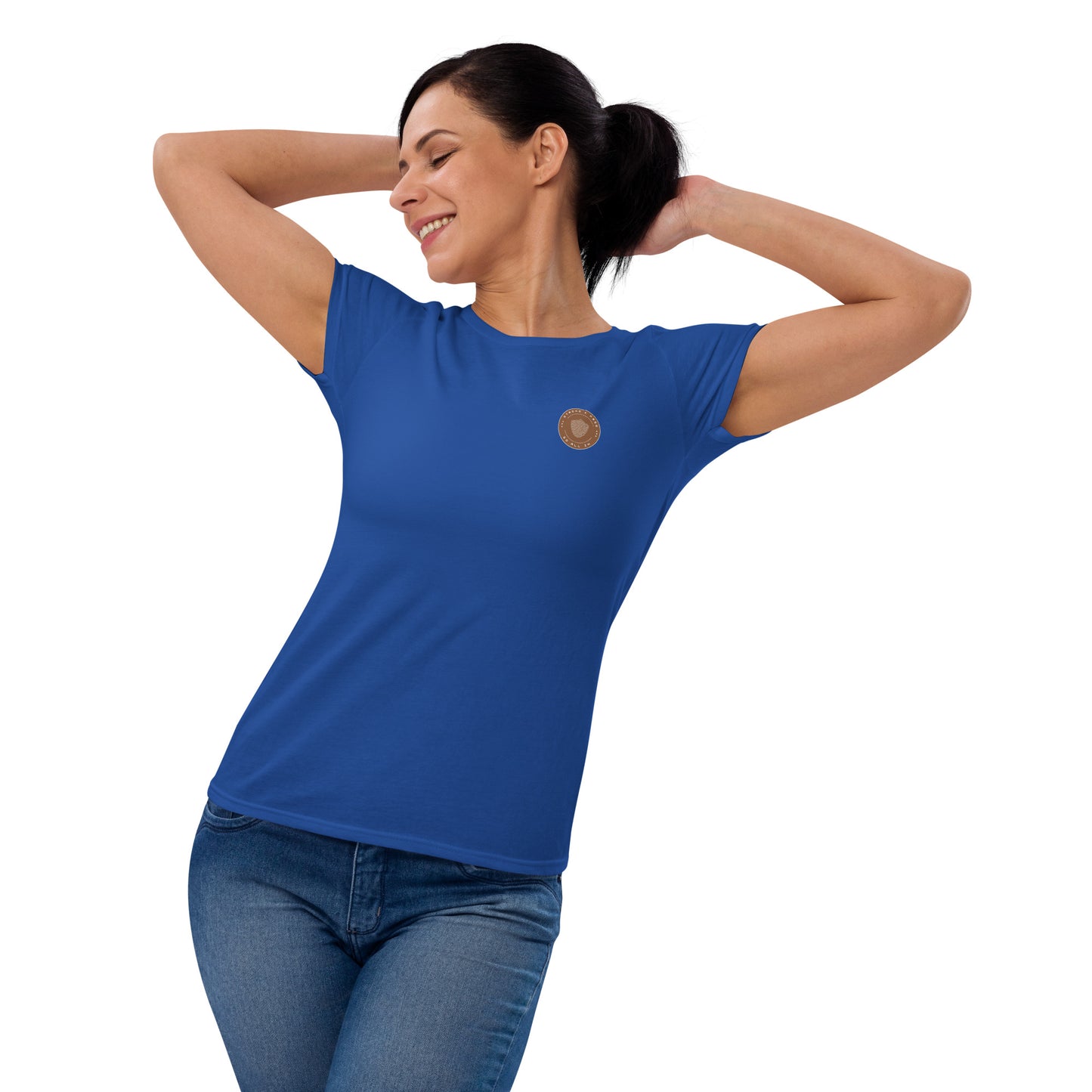 Women's short sleeve tee, various colors. S+F signature shield logo design, reverse brown icon.