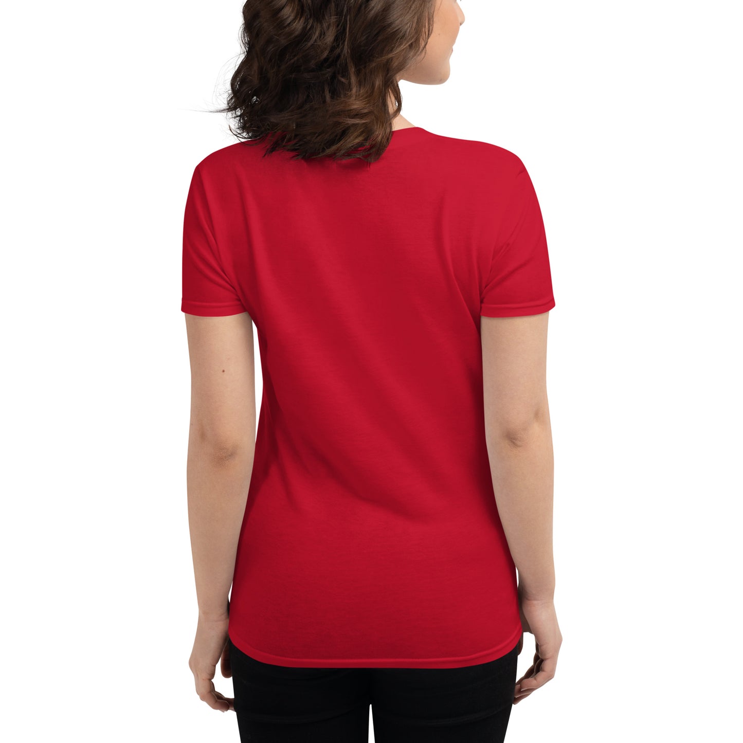 Women's Fitted Short Sleeve T-shirt, White/Red/Pink/Grey/Blue. S+F Black Circle Logo Design.