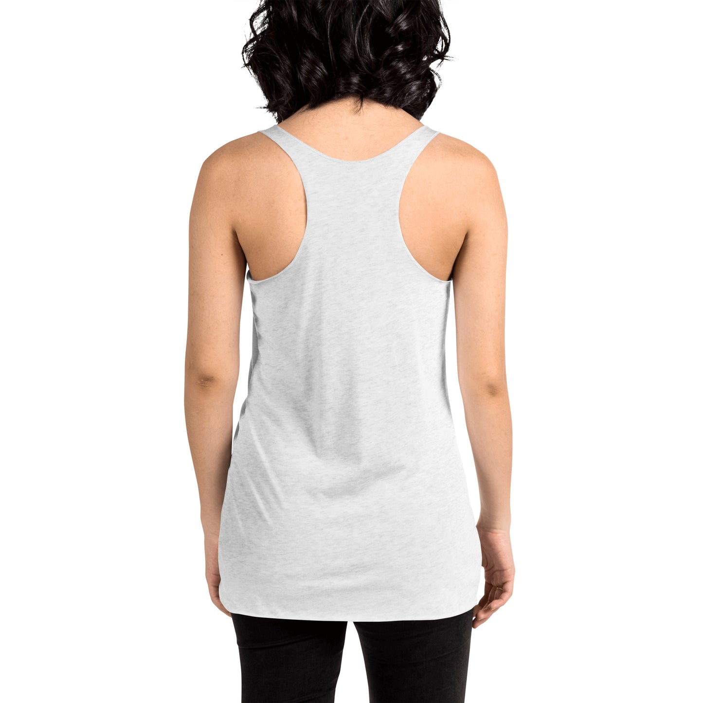 Women's Racerback Tank, white. S+F signature shield logo design II.