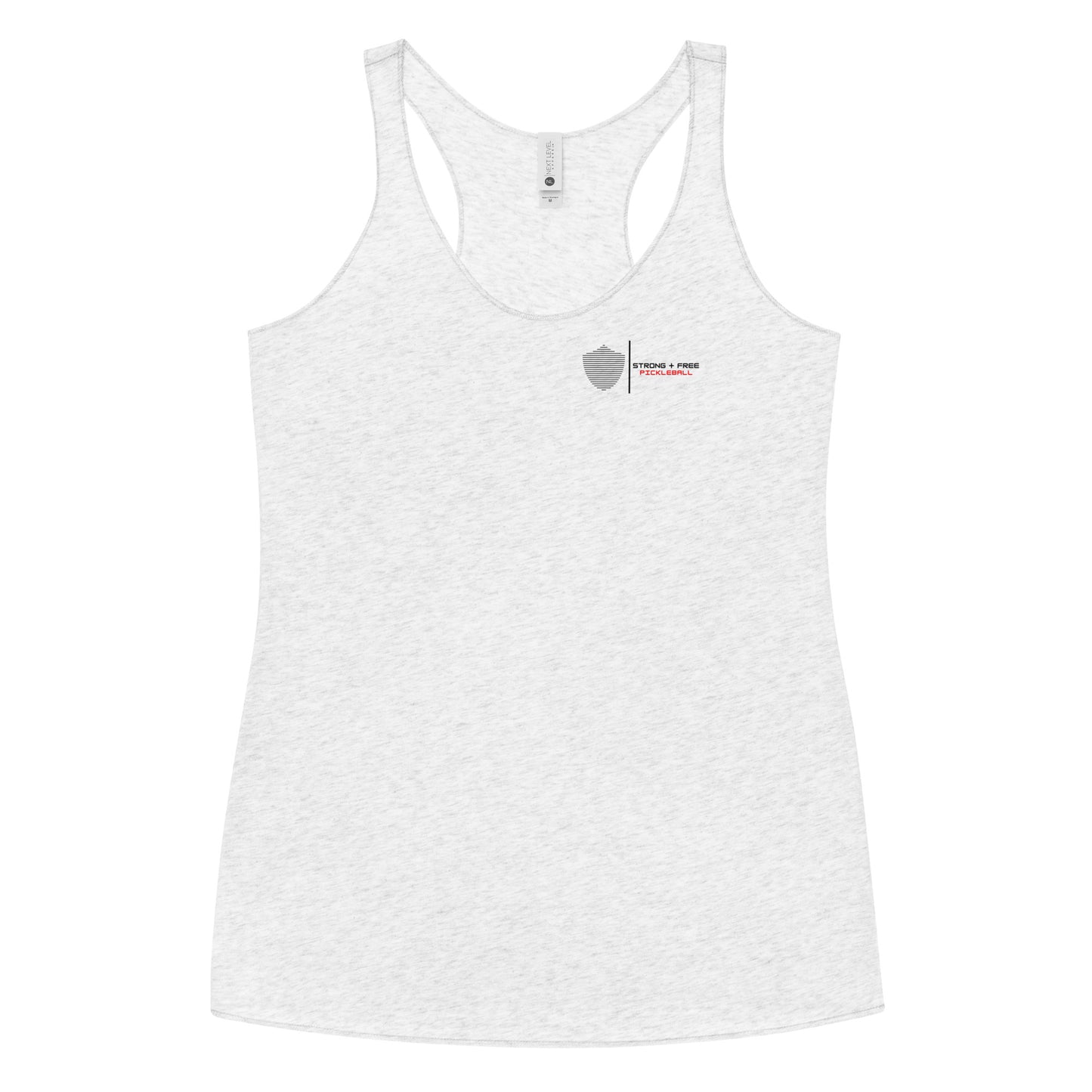 Women's Racerback Tank, white. S+F signature shield logo design II.