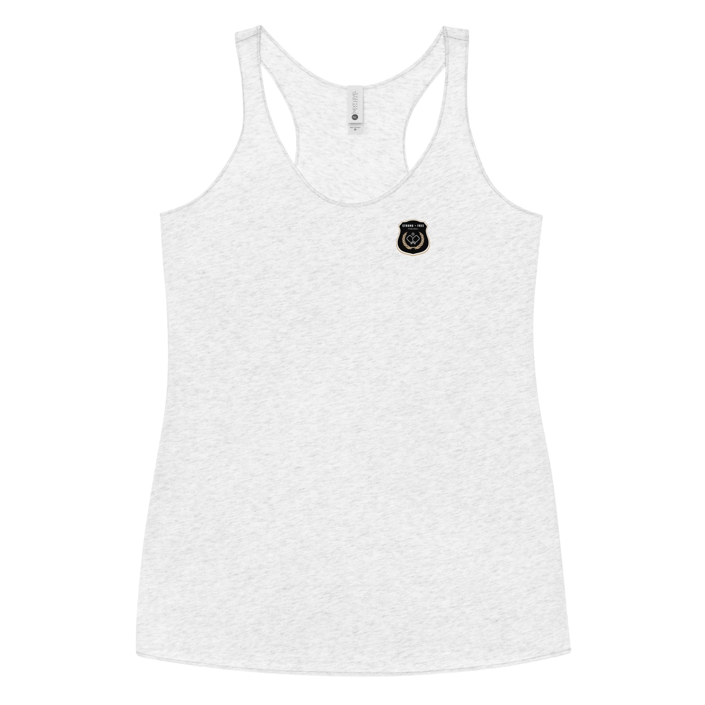 Women's Racerback Tank, various colors. S+F custom pickleball logo design, black icon.