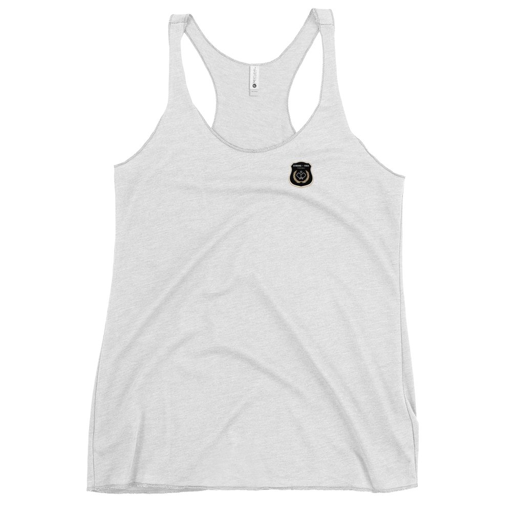 Women's Racerback Tank, various colors. S+F custom pickleball logo design, black icon.