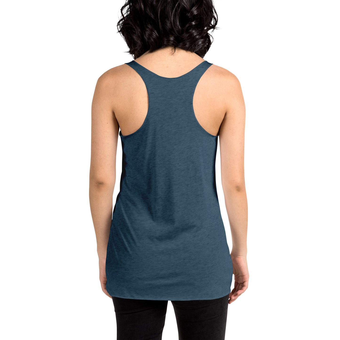 Women's Racerback Tank, Black/Purple/Blue. S+F White Circle Logo Design.