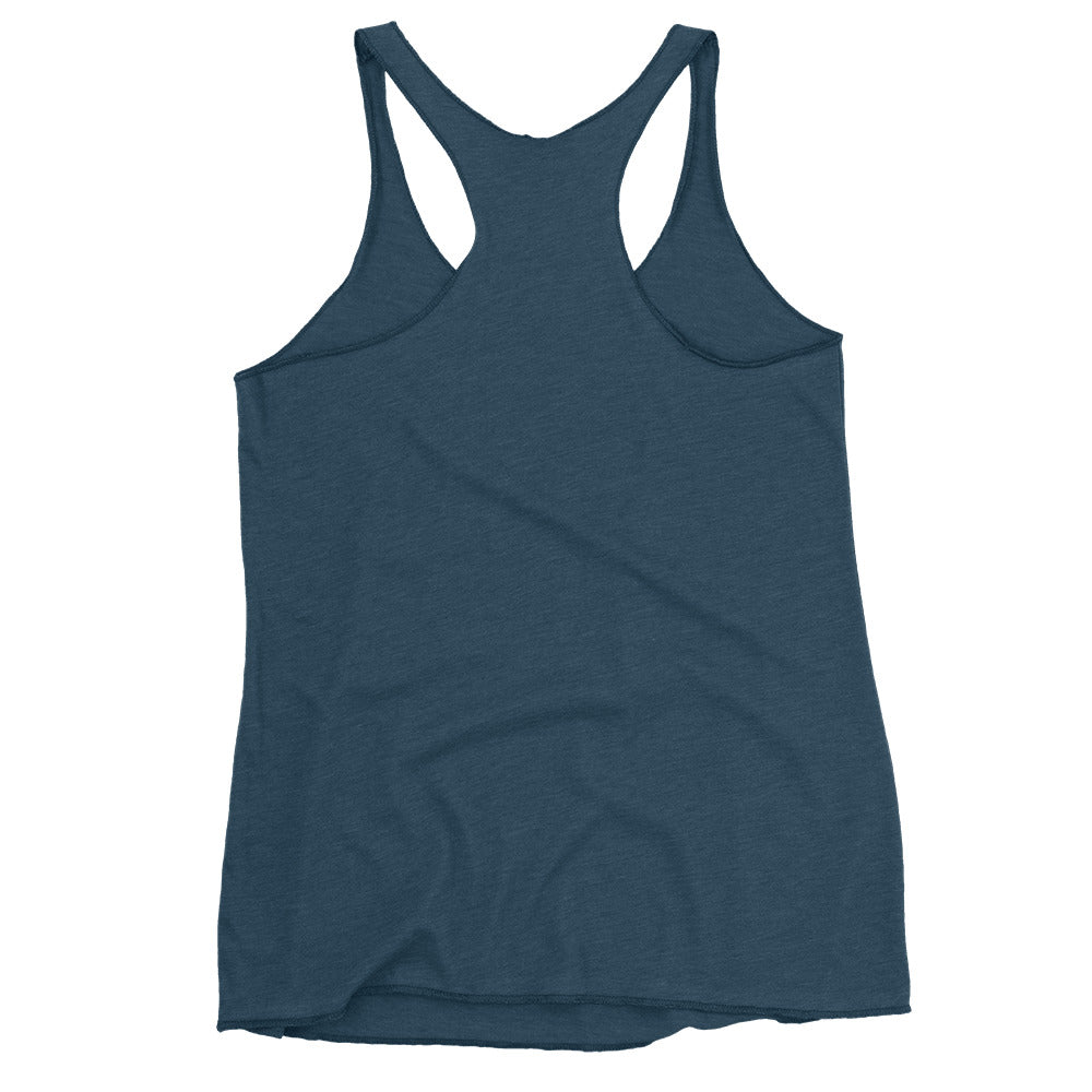 Women's Racerback Tank, Black/Purple/Blue. S+F White Circle Logo Design.