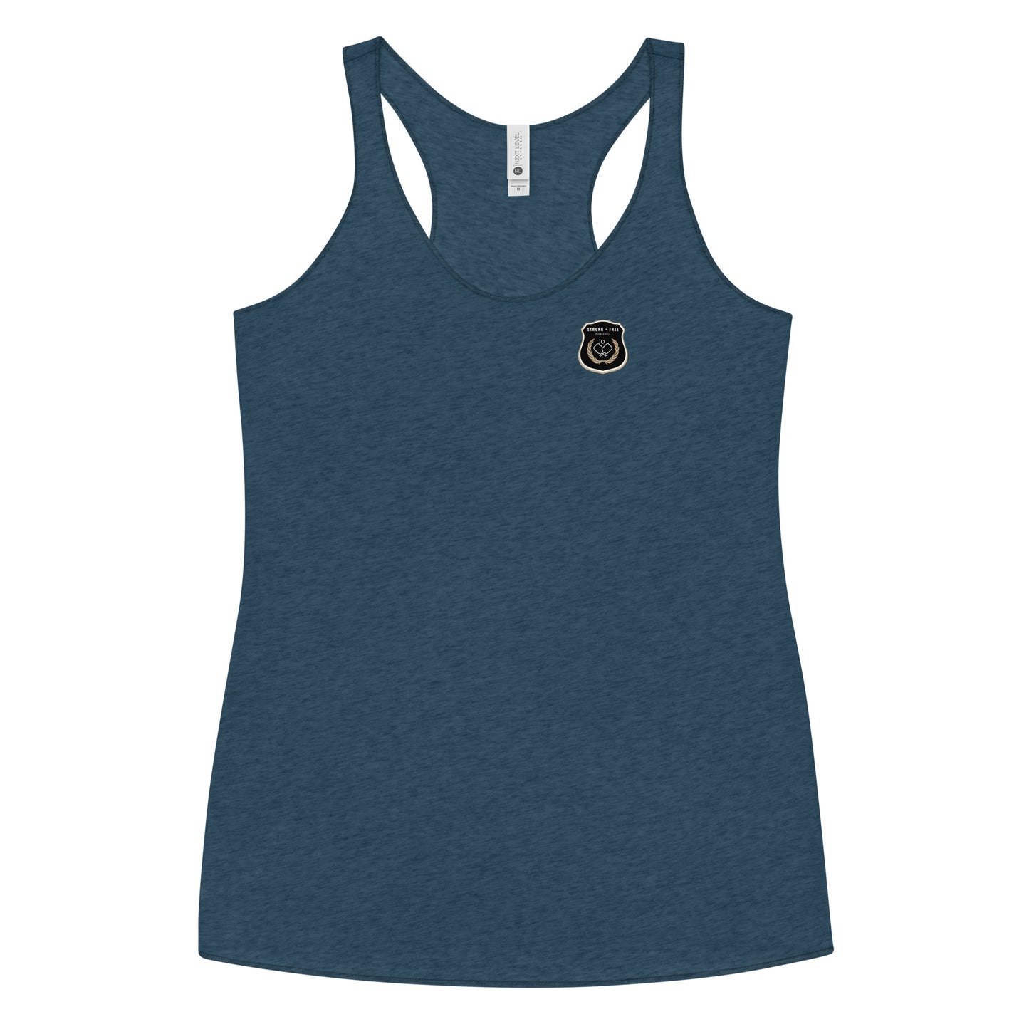 Women's Racerback Tank, various colors. S+F custom pickleball logo design, black icon.