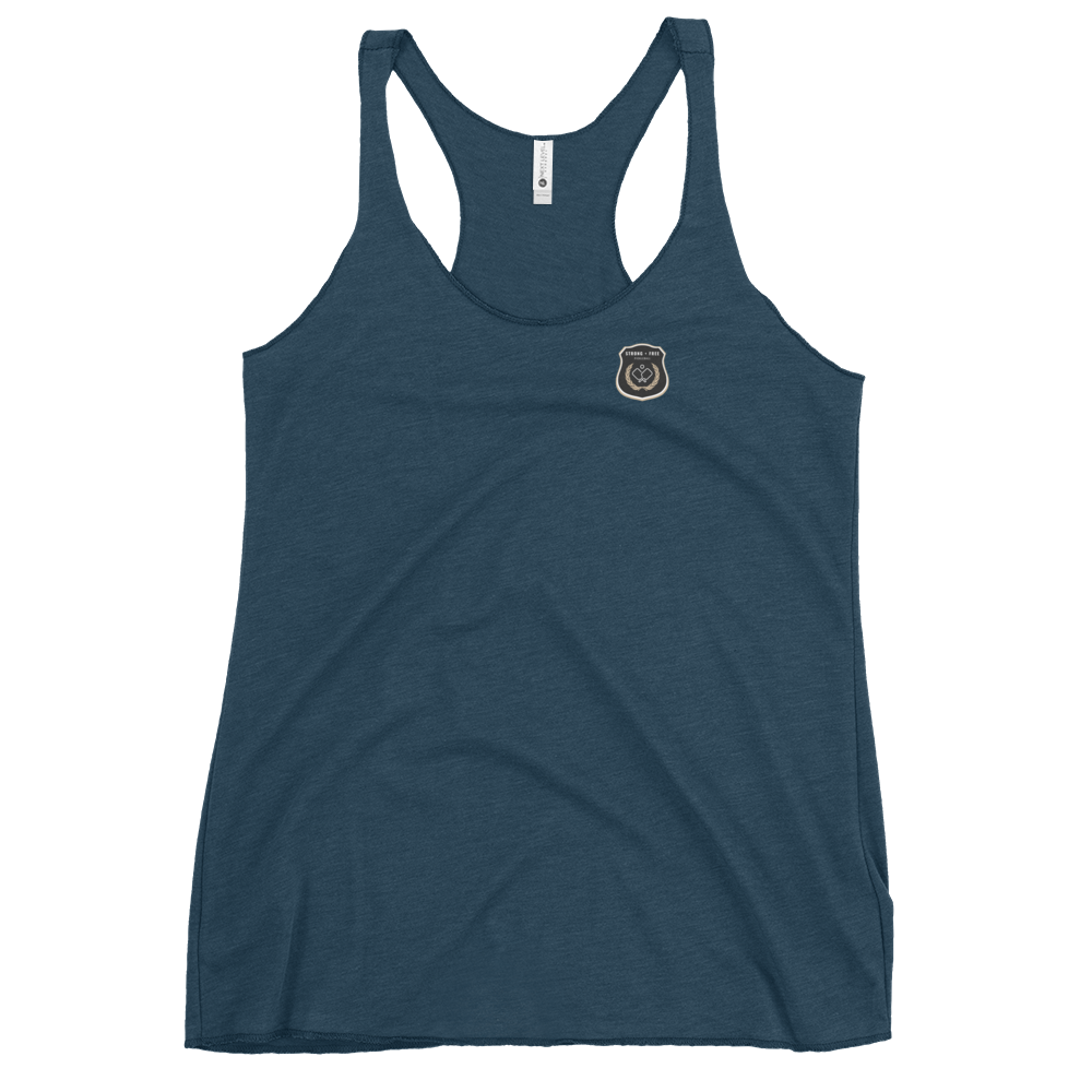 Women's Racerback Tank, various colors. S+F custom pickleball logo design, black icon.