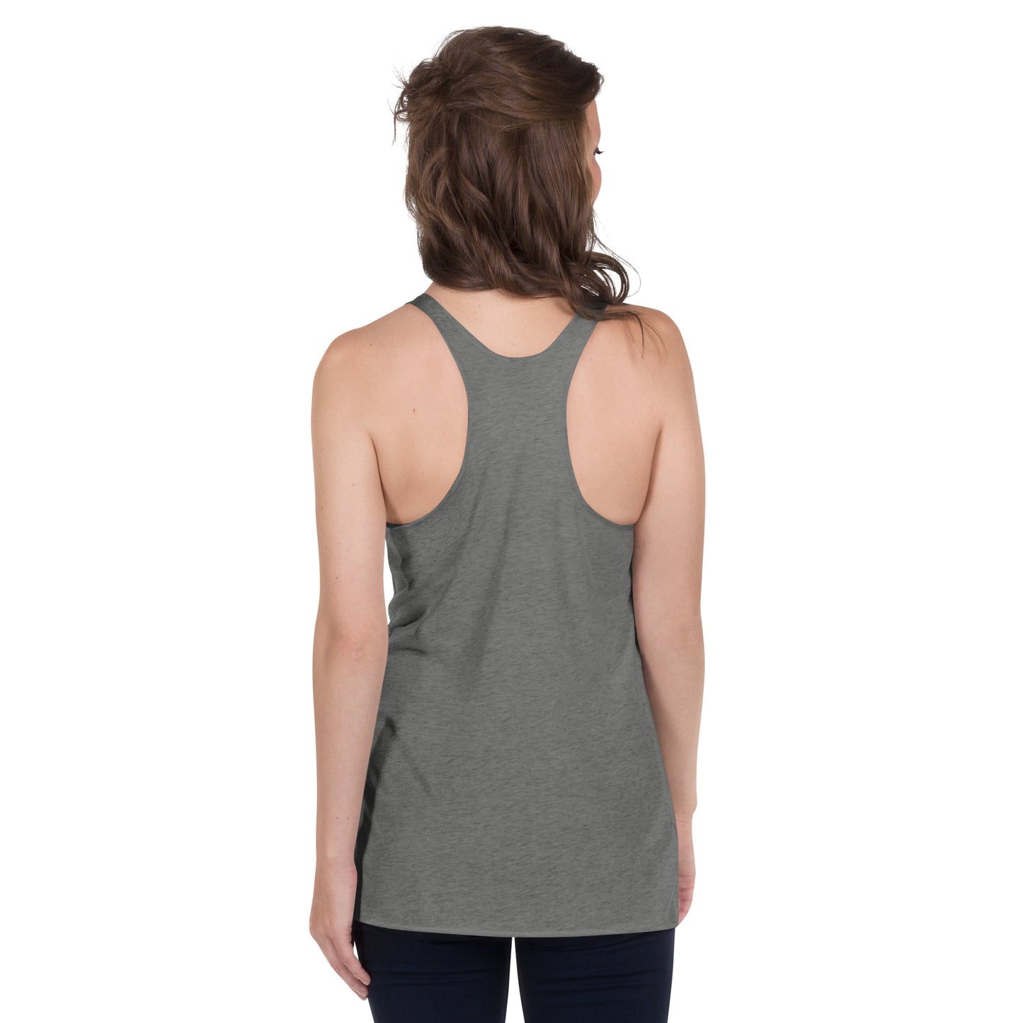 Women's Racerback Tank, White/Turquoise/Grey/Pink. S+F Black Font Logo Design.