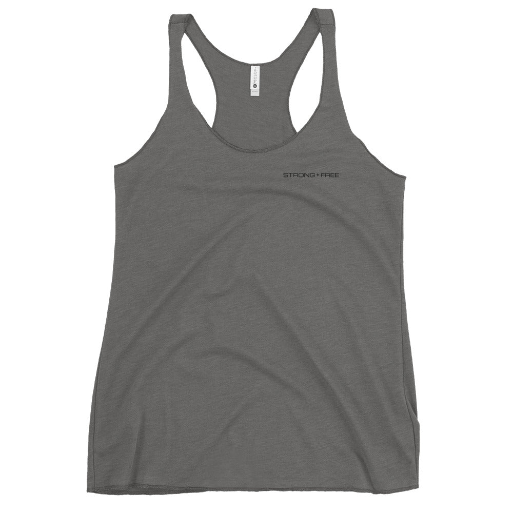 Women's Racerback Tank, White/Turquoise/Grey/Pink. S+F Black Font Logo Design.