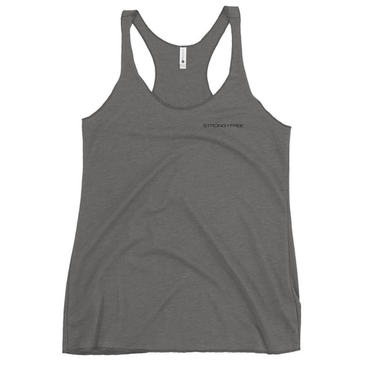 Women's Racerback Tank, White/Turquoise/Grey/Pink. S+F Black Font Logo Design.