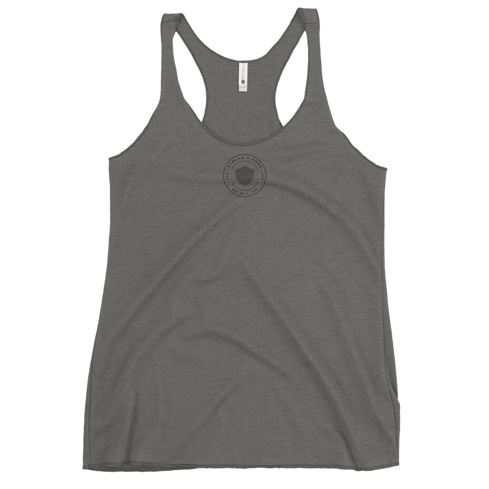 Women's Racerback Tank, various colors. S+F signature shield logo design I.