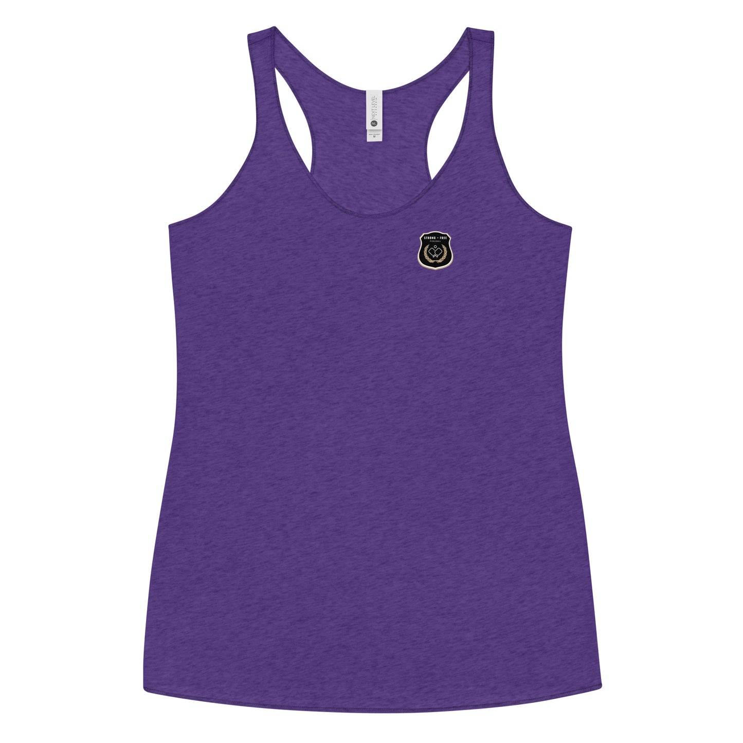 Women's Racerback Tank, various colors. S+F custom pickleball logo design, black icon.